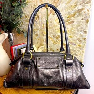 BURBERRY Metallic Leather Barrel Bag Satchel